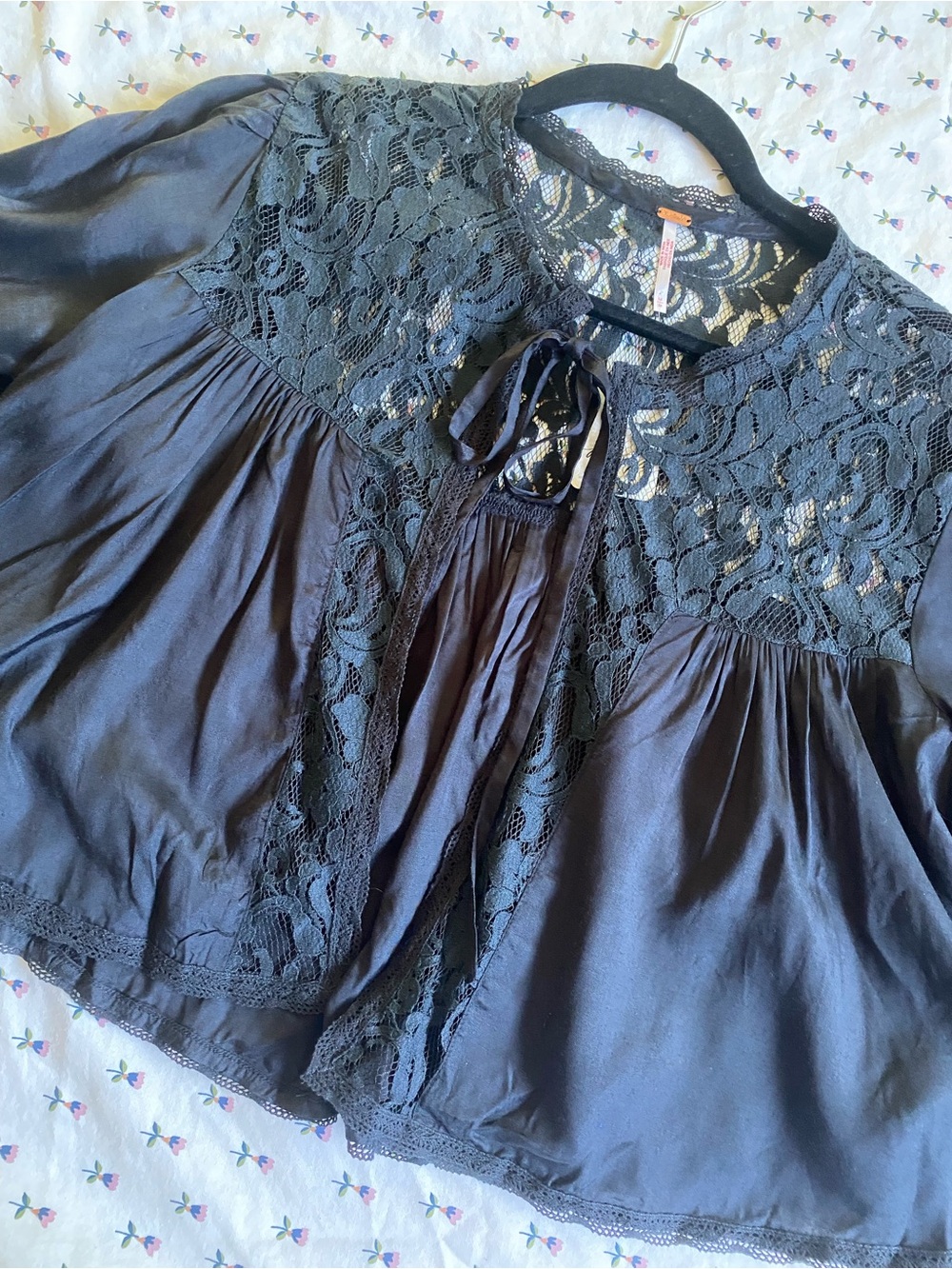 Free People Black Lace-Back Short Sleeve Women's Top
